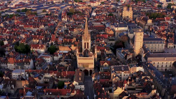 French Cathedral Church drone parallax during golden hour 4k 30p