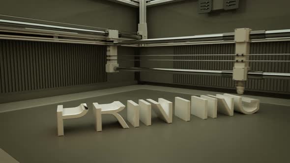 Time-lapse animation of working 3D printer. Example of printing large words. HD