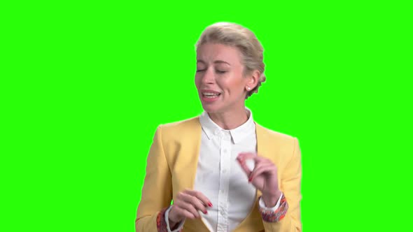 Woman Passionately Singing on Green Screen