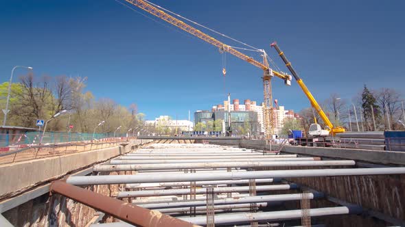 A Large Huge Ditch Pit Tunnel Timelapse Hyperlapse at the Construction Site of the Underground Metro