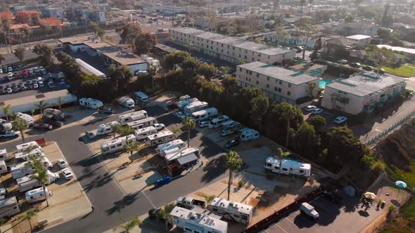 Aerial pan of an rv park