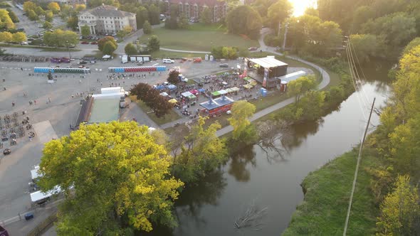 La Crosse, Wisconsin, sunset in autumn during festival time.