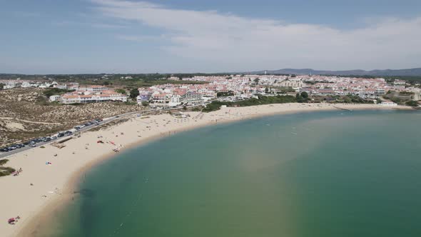 Aerial View Of Praia da Franquia At Vila Nova de Milfontes. Dolly Forward