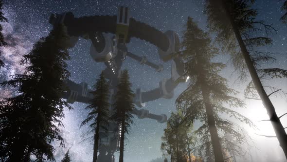 Alien Spaceship Over Forest