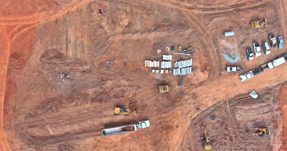 Aerial Top View on Preparation of Land for Homes Residential Development the Concrete Sanitary Sewer