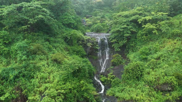 Drone Shot of Beautiful Waterfall on the hill. Pavagadh waterfall also known as kuniya Mahadev water
