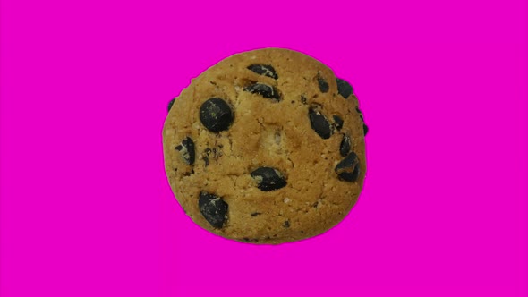 One Round Cookie Rotating on Changing Background of Dazzling Colors. Stop Motion