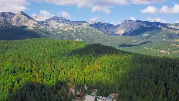 Famous Alpine Zabljak Village with Mountains and Pine Forest in Durmitor Montenegro