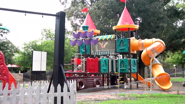 Empty playground castle jungle gym