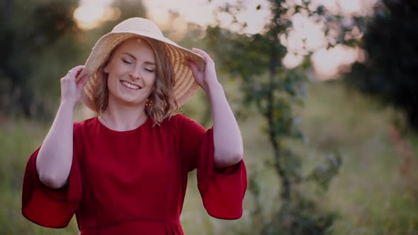 Positive Smiling Woman Happy Outdoors Meadow Summer