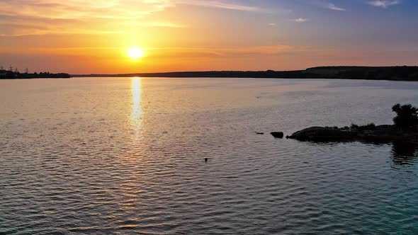 Evening view on the natural river background.