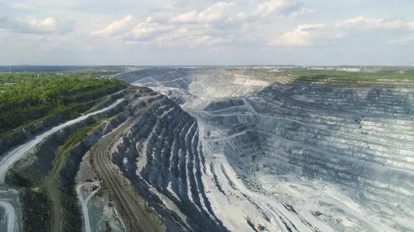 Aerial view of Huge asbestos quarry with railway 08