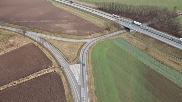 Cars Moving on Highway Aerial View