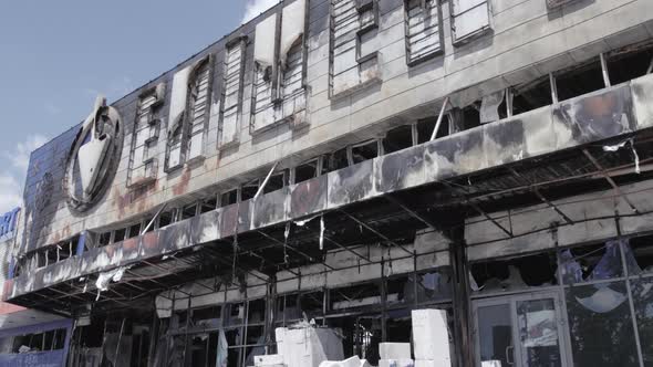 Bombed Shopping Center During the War in Bucha Ukraine