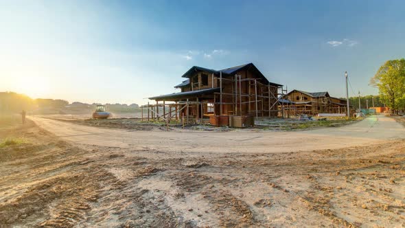 Wooden House Cottage Under Construction Timelapse