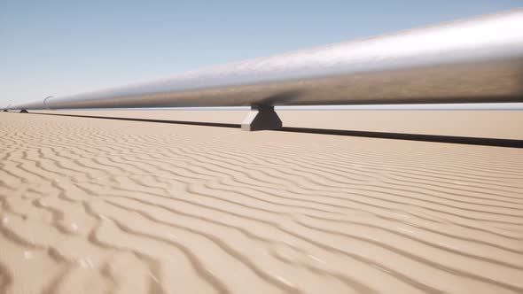 Aerial Landscape with Metal Pipeline in the Sand Desert