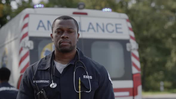 African American Doctor Standing on Street with Stethoscope on Neck