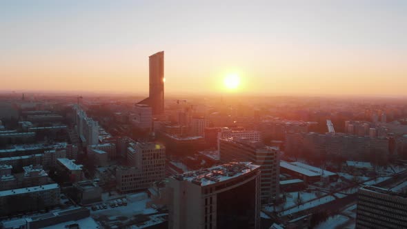 Aerial View of Sunset in Wroclaw Poland