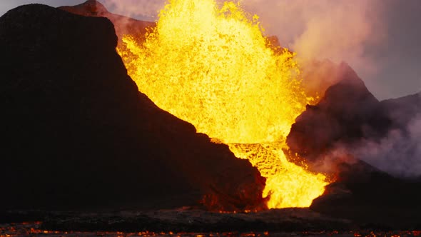 Lava From Erupting Fagradalsfjall Volcano In Reykjanes Peninsula Iceland