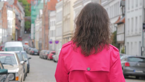 Attractive Woman Walking on Street of City