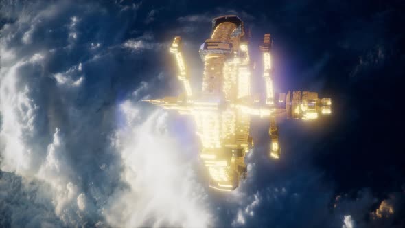 Earth and Spacecraft. Space Ship Over the Earth alt