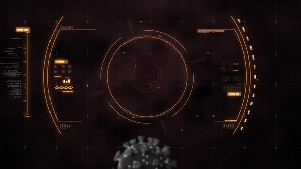 Animation of macro coronavirus Covid-19 cell analyzed over information