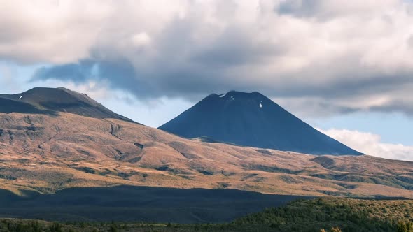 Dramatic Clouds over Mount Doom Mountain Ngauruhoe in Tongariro Park in New Zealand Volcanic Nature