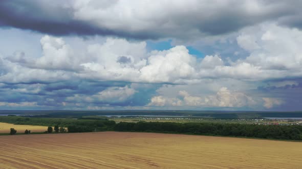 Panorama of the Berd river. Magnificent landscapes of the fields from the drone.