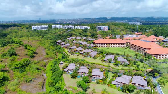 Flight Overlooking the City of Bali on the Indian Ocean