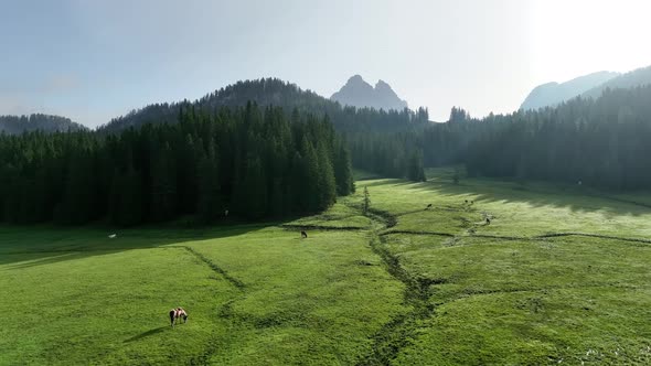 Lake of Misurina, aerial view of Dolomites and the hills around it