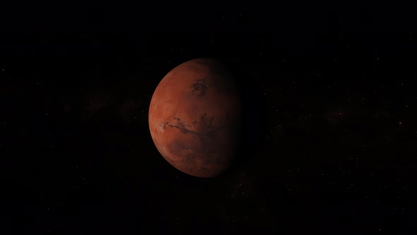 Spinning planet mars on dark .Planet mars sun rise isolate on dark