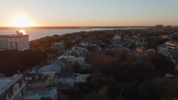 The sun sets over historic Charleston South Carolina