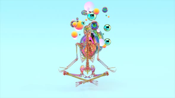 3D Creative abstract zen skeleton with paint art