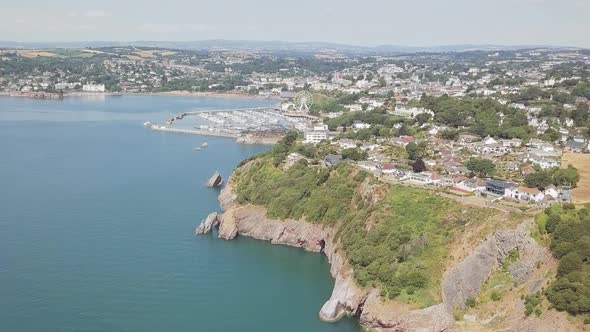 Beautiful dolly in towards small Coastal Town