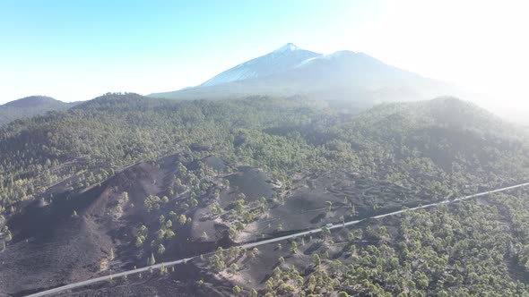 Drone Aerial of the Peak of a Volcanic Mountain in a National Nature Park Rocky Rough Beautiful