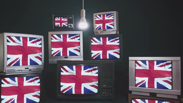 Flag of Great Britain and Retro Television Sets