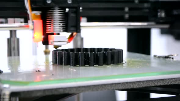 3d Printer Prints Black Object Closeup