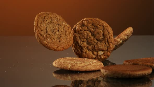 Cookies falling and bouncing in ultra slow motion 