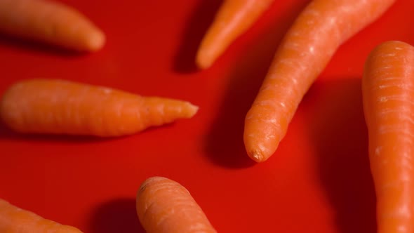 Tasty Orange Carrots on a Red Background