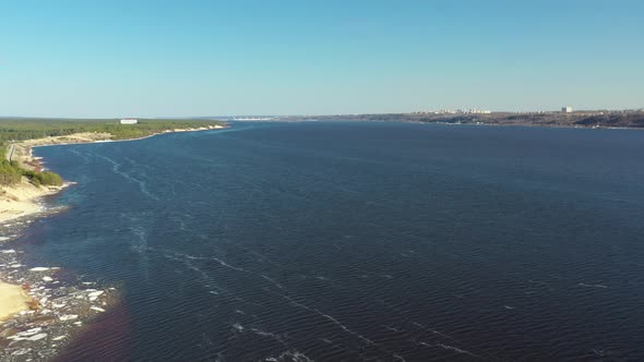 The Last Ice on the Volga River on a Sunny Spring Day