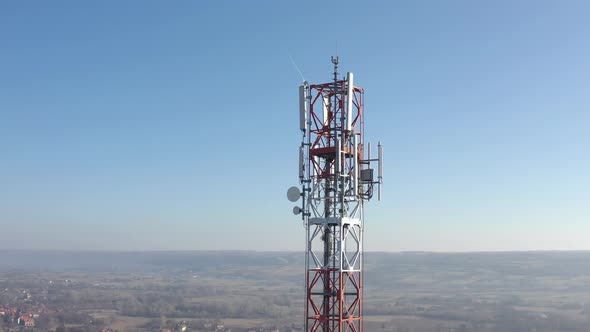 Morning over the valey with antenna tower 4K drone footage