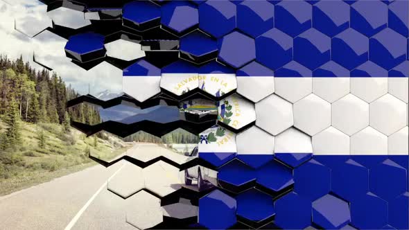 El Salvador Flag Hexagon Transition - 4K Resolution alt