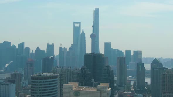 Shanghai City. Urban Lujiazui Skyline at Sunny Day. China. Aerial View