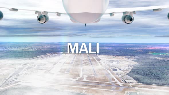 Commercial Airplane Over Clouds Arriving Country Mali