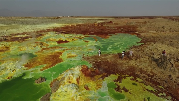 Wonders of planet Earth. The Sulphur springs create the unearthly colourful landscape. Ethiopia.