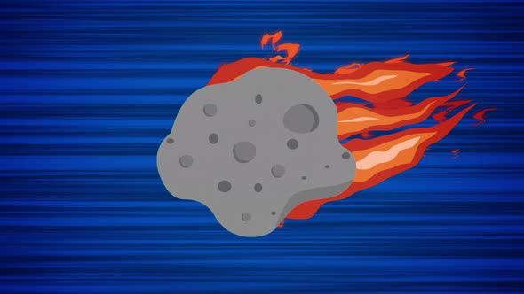 Flying asteroid on blue background. Looped animation of falling meteoroid. Moving meteorite alt