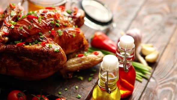 Roasted Whole Chicken or Turkey Served with Chilli Pepers and Chive