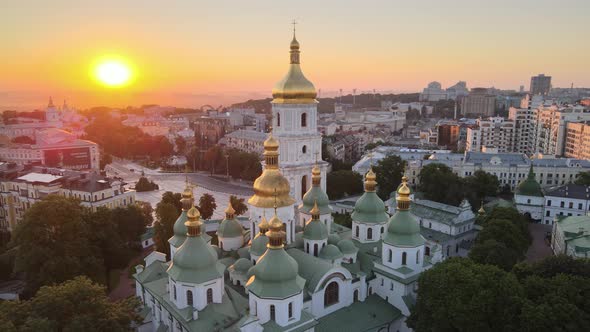 St. Sophia Church in the Morning at Dawn. Kyiv. Ukraine. Aerial View