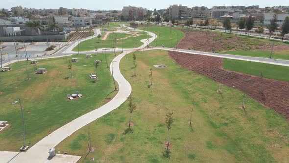 skate's playground at the noon, shot from above, at southern district city in israel named by netivo