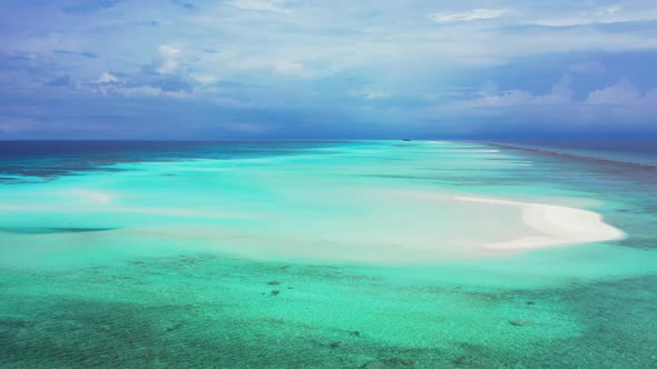 Aerial drone abstract of idyllic coast beach wildlife by blue sea with white sand background of a da